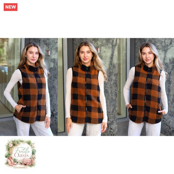 Sleeveless Sherpa Fleece Vest Lightweight Zip Up Winter Outerwear With Pockets - Picture 7 of 7